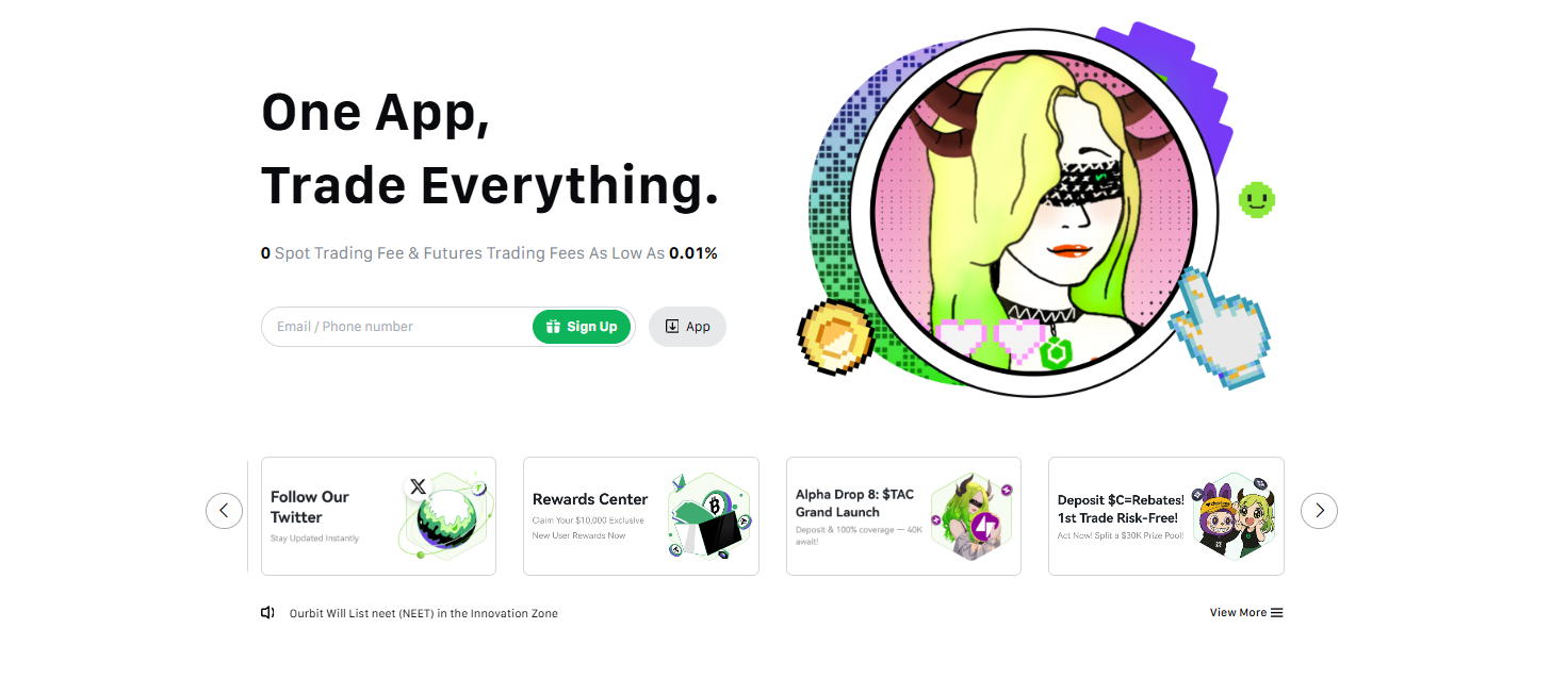 The user dashboard of the Ourbit exchange showcasing its clean interface.