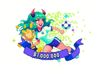 Ourbit Super Cup 2025 promotion with character holding a trophy
